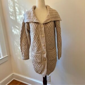 Aran Mor 100% Wool Irish Cable Knit Cardigan Sweater Oatmeal Size L